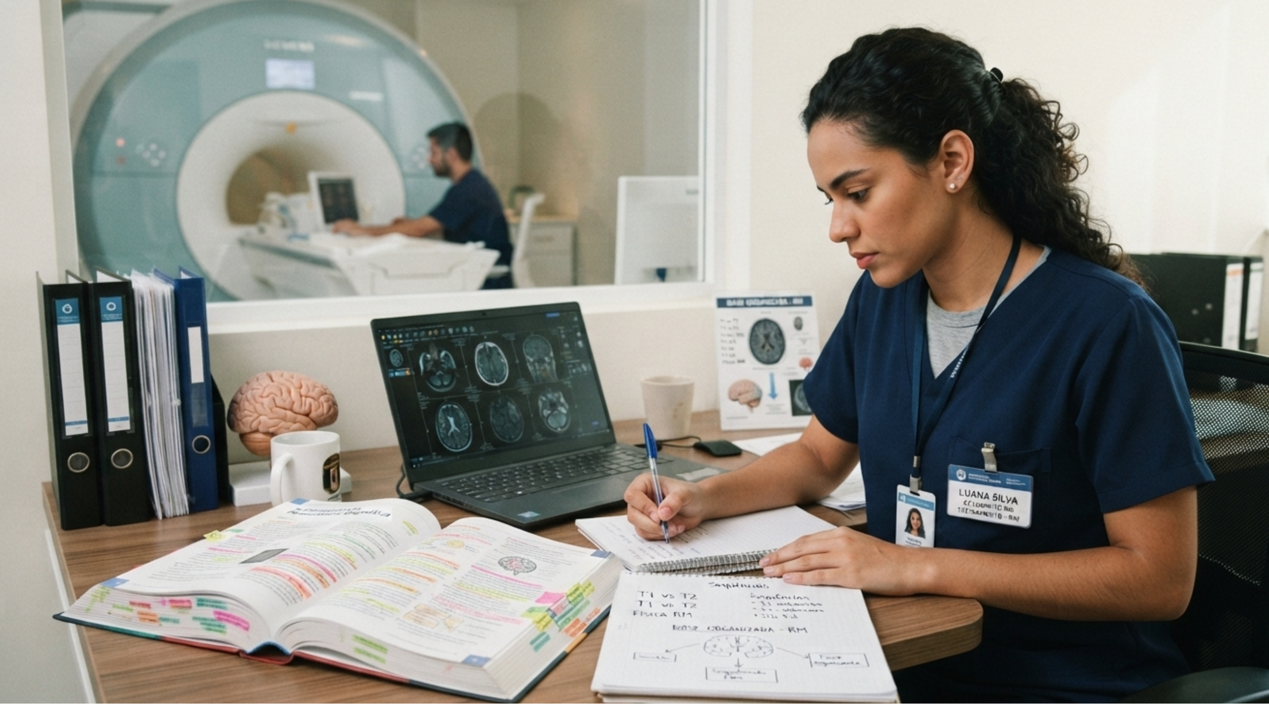 Estudante de radiologia se preparando