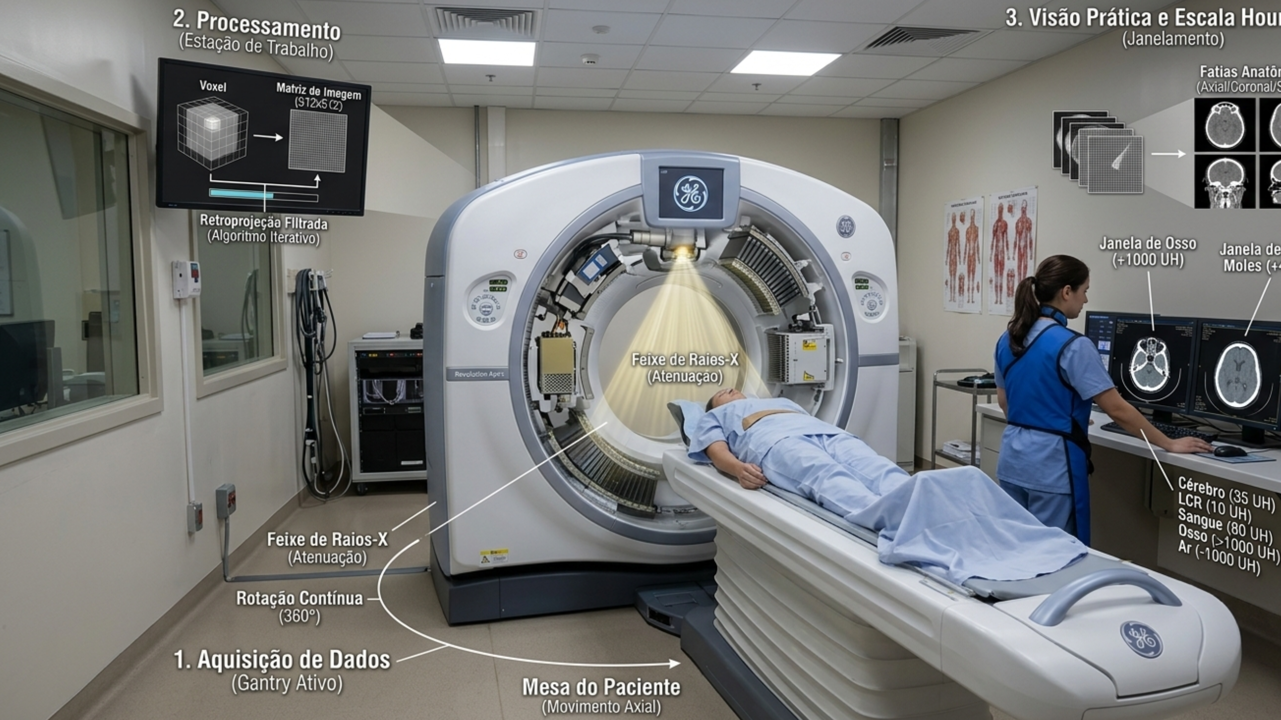 Imagem de Tomografia Computadorizada mostrando anatomia em corte axial